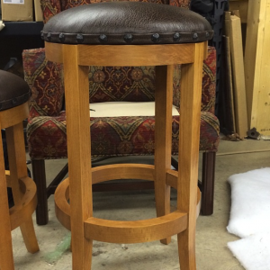 5 Barstools Leather and Brass Nailing      
