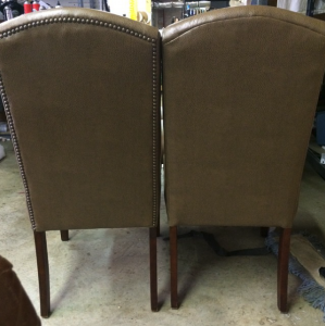 Reupholstered Chairs Before and After Brass Nailing         